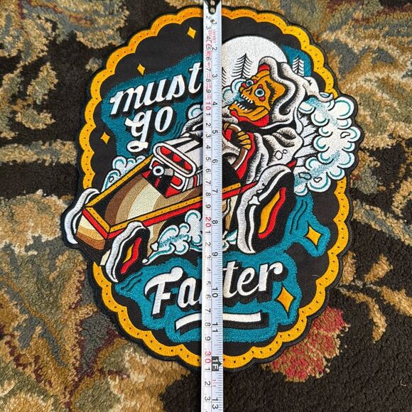 Must Go Faster Iron On Backpatch Embroidery Boxcar Skeleton Traditional - Picture 3 of 6